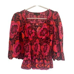 HOUSE OF HARLOW 1960 Nicole Ritchie Floral Balloon Sleeve Smocked Top M